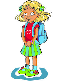 Tegning av jente første skoledag