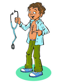 Tegning av en gutt med et stetoskop